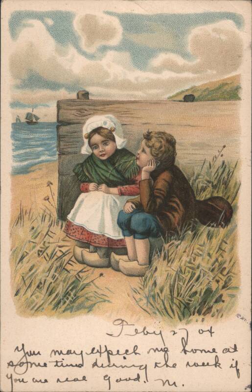 Dutch Children on Beach in Traditional Attire Netherlands