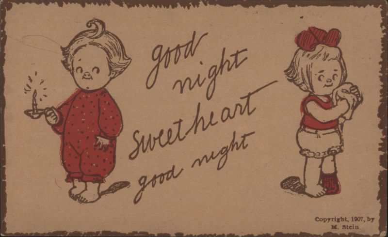 Good Night Sweetheart Children with Candle and Doll