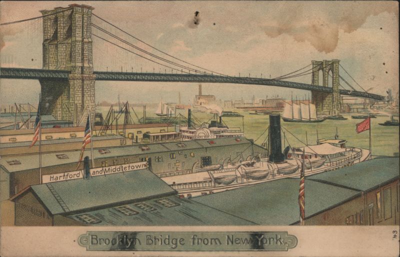 Brooklyn Bridge from New York with Steamboats on East River