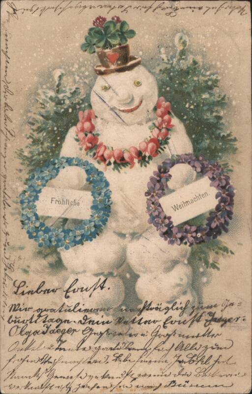 Snowman with Flower Wreaths, Fröhliche Weihnachten