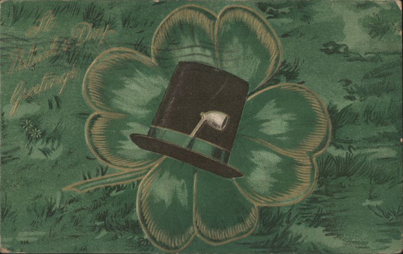 St. Patrick's Day Greetings, Four-Leaf Clover with Top Hat