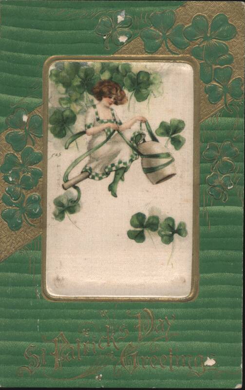 St. Patrick's Day Greetings, Girl with Shamrocks and Bucket