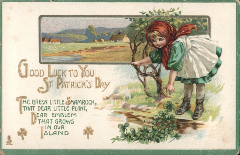 Girl Picking Shamrocks for St. Patrick's Day