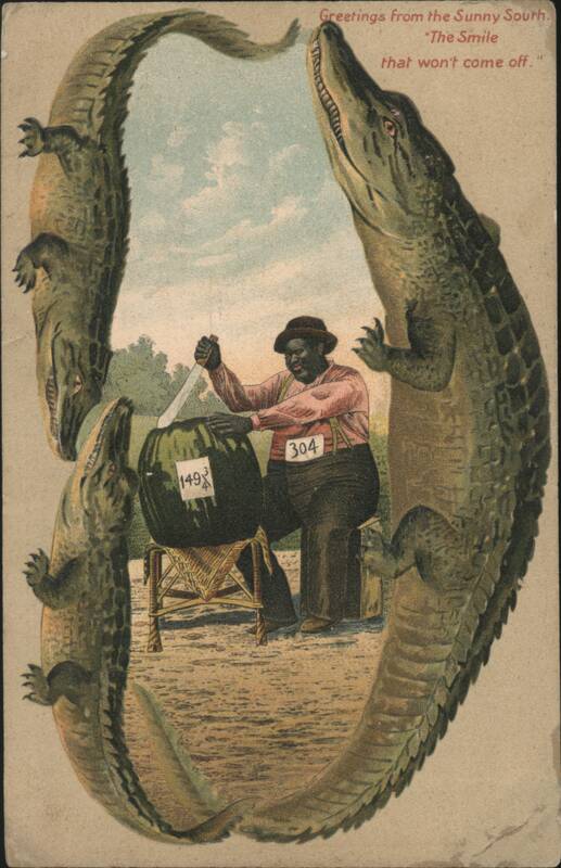 Alligator Border S638 Black Man Cutting Watermelon, Sunny South Greetings