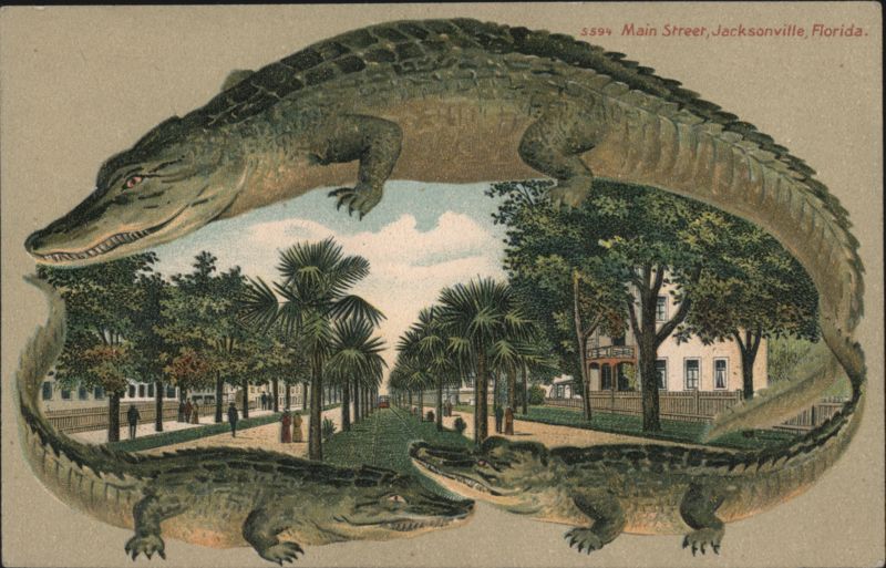 Alligator Border S594 Main Street, Jacksonville, Florida, framed by alligators