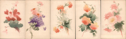 Set of 5: Embossed Airbrushed Flowers Postcard