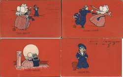 Set of 4: Sailor Boy / Sunbonnet Girl Postcard