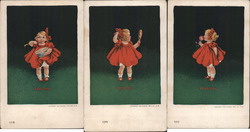 Set of 3 Little Girl in Red Dress Postcard
