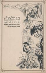 Rocky Mountain Limited, Rock Island Lines, Colorado Rockies, Woman & Child Postcard