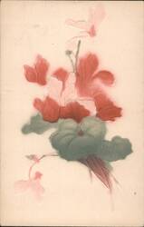 Embossed Pink and Red Flowers with Green Leaves Postcard