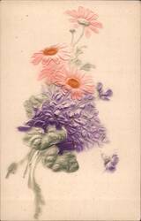 Embossed Pink and Purple Flowers Postcard