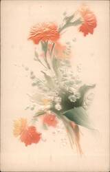 Embossed Carnations and Lily of the Valley Bouquet Postcard