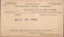 Salamanca Trust Company Interest Statement, June 2, 1905 Postcard