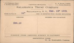 Salamanca Trust Company Statement, Salamanca, NY 1905 Postcard