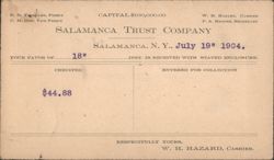 Salamanca Trust Company Financial Document, July 19, 1904 Postcard