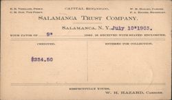 Salamanca Trust Company Bank Receipt, July 10, 1903 Postcard