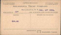 Salamanca Trust Company Financial Document, October 10, 1904 Postcard