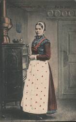 Danish National Costume, Girl from Drøye Postcard