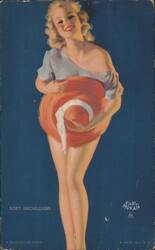 Glamour Pin-up Woman with Red Hat, Soft Shoulders Postcard