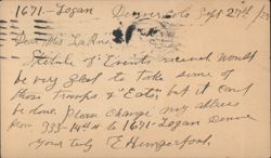 E. Hungerford's Address Change and Event Decline, Denver 1927 Postcard