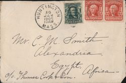 1905 Huntington, MA to Alexandria, Egypt Envelope with US Stamps Cover