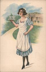 Waitress Serving Coffee at Bagni Montecatini, Italy Postcard