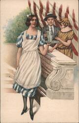 Mescitrice (Server) at Bagni Montecatini with American Flag Postcard