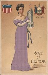 Woman in Purple Gown Holding Flatiron Building, New York State Personification Postcard