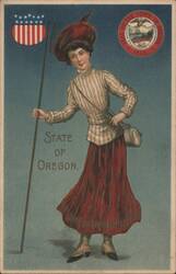 State of Oregon Woman with Staff and State Seal Postcard