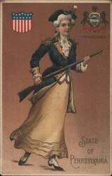 Pennsylvania State Girl in Revolutionary War Uniform with Rifle Postcard