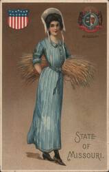 Missouri State Girl with Wheat Sheaf & State Seal Postcard