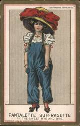 Pantalette Suffragette in Overalls and Large Hat Postcard