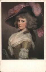 Princess Millinery Fall Opening, Woman in Large Feathered Hat Postcard