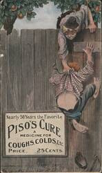Piso's Cure Advertising with Children Climbing Fence Postcard