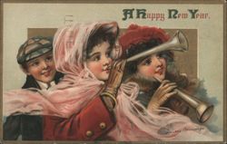 Children with Horns Celebrating New Year's by Frances Brundage Postcard