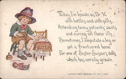 Boy Doctor with Doll Patient, Little Men Series Postcard