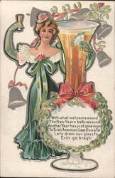 New Year's Toast to Irish American Lass with Champagne & Bells Postcard