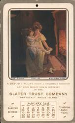 Slater Trust Company, Woman & Child by Fireplace, January 1911 Calendar Postcard
