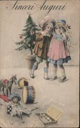 Sinceri Auguri Children & Christmas Tree with Toys Postcard