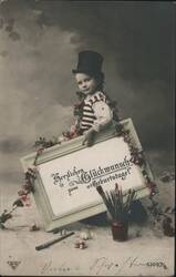 Child in Top Hat with Birthday Greeting Sign Postcard