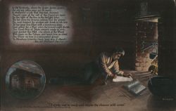 Abraham Lincoln Studying by Fireplace, Log Cabin Inset, "In Old Kentucky" Poem Postcard