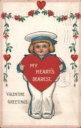 Child in Sailor Suit Holding Heart, Valentine Greetings Postcard
