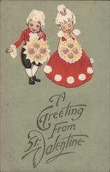 Children in Rococo Attire with Flowers, A Greeting From St. Valentine Postcard
