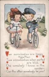 Boy and Girl on Bicycles with Poetic Greeting Postcard