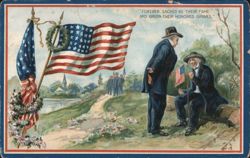 "Forever Sacred Be Their Fame" Civil War Veterans with American Flag Postcard