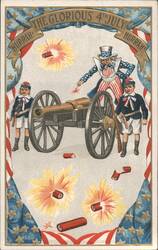 Uncle Sam, Boys & Cannon for The Glorious 4th of July Postcard
