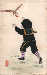 Boy in Sailor Suit Reaching for Biplane Postcard