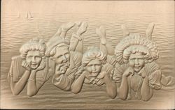 Four Children & Sailboats Embossed Relief Postcard