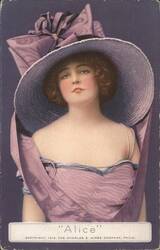 Woman in Large Purple Hat and Dress, Alice Postcard