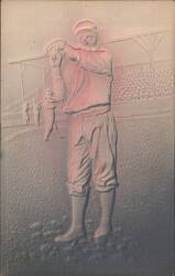 Embossed Baseball Player at Stadium Postcard